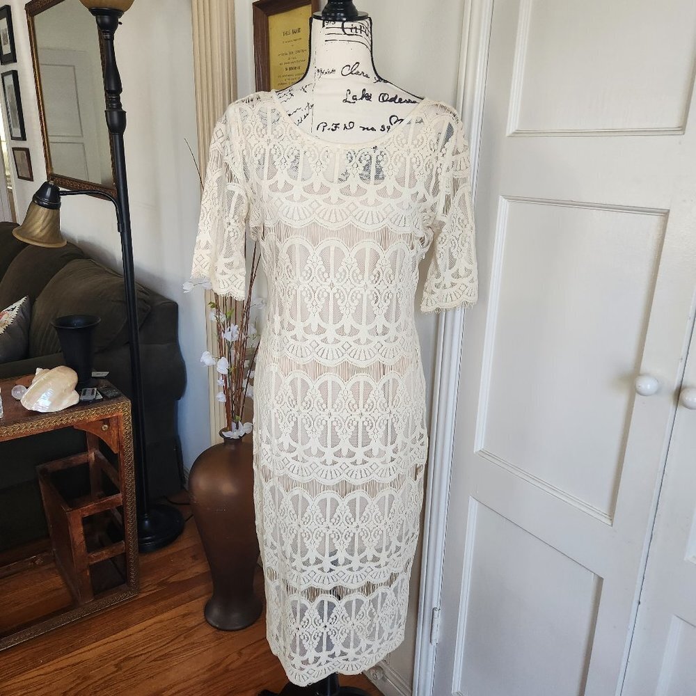 J.O.A. Cream Lace Dress with Self Slip Sz S